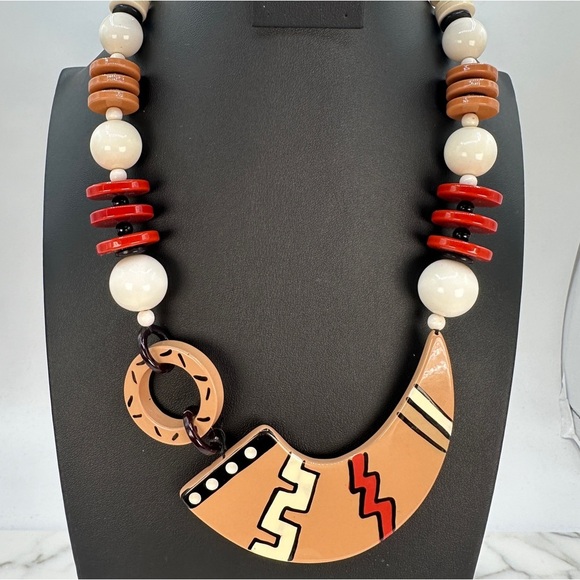 Vintage Modern Tribal Necklace Funky Statement Bold Geometric Asymmetrical 0100 - Picture 1 of 8